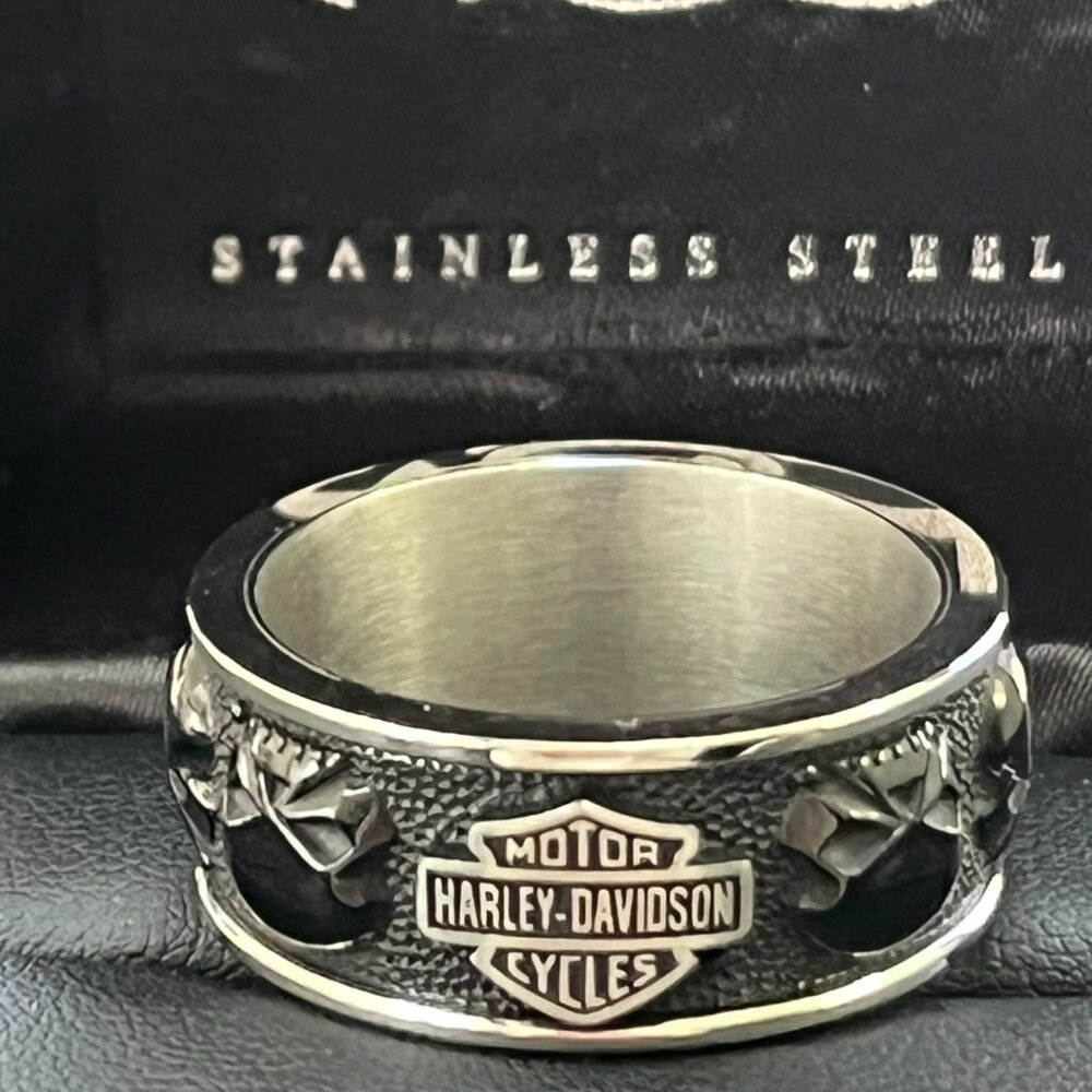 HARLEY DAVIDSON MENS WILLIE G BAR & SHIELD STAINLESS STEEL RING